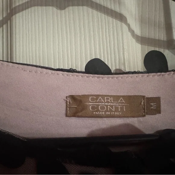 Carla Conti party dress size med pale pink 3D black flowers elastic waist - Picture 4 of 5
